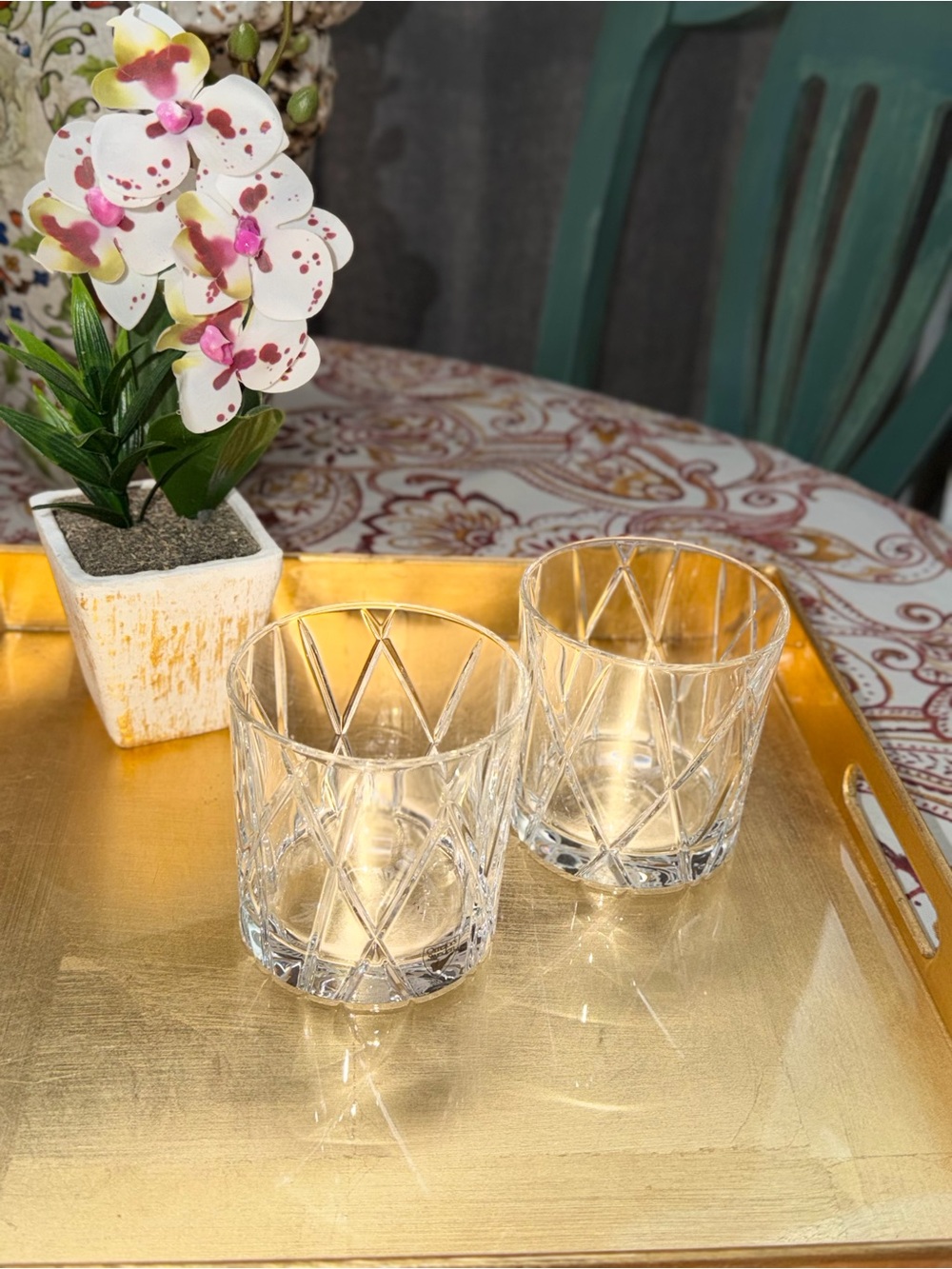 New Pair of Orrefors “City” Old Fashioned Cut Crystal Rock Glasses